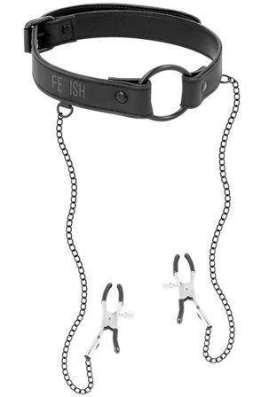Kjøp Ring Gag With Nipple Clamps - Munnknebel med brystklemmer | God pris