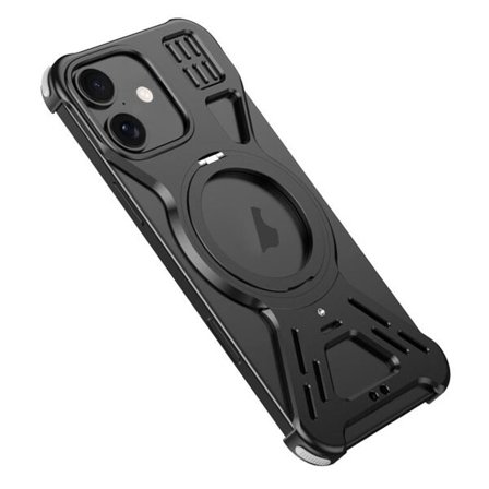 Metall bakre skall med stativ for iPhone 16 - Svart