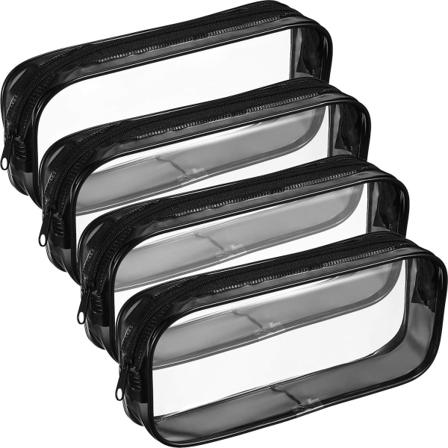 WJSM 4-pakks Klar PVC Glidelås Blyantpennveske, Stor Kapasitet Blyantveske Sminkepung (Svart) Black