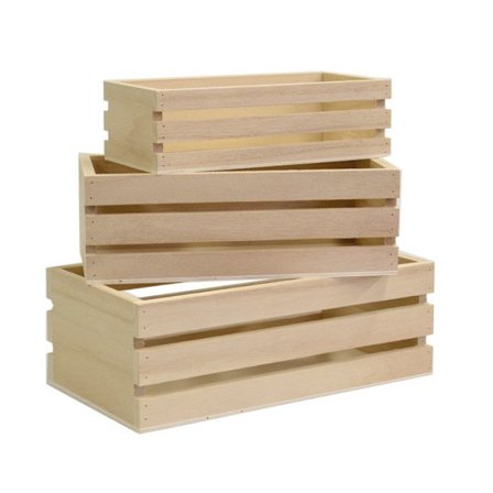 Set av tre små trälådor