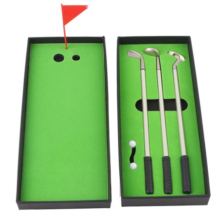 3-pack Mini Golfklubbor Kulspetspennor Set med Bollar Flagga Kontorsdekorationer