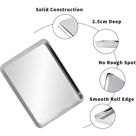 Set med 2, rustfritt stål brødristingspanne, bakeplate