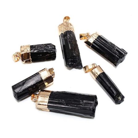 Halsband med svart turmalin healing stenar, guldpläterad, accessoarer