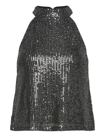 Vifunkla Halterneck Sequin Top/Fair Blus Ärmlös Svart Vila