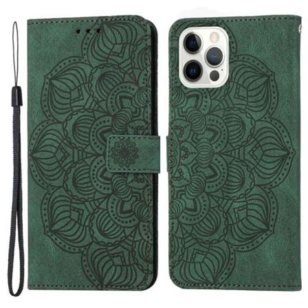 Iphone 14 Pro Plånboksfodral Mandala Flower - Grön