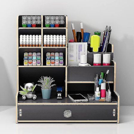 Skrivebordsarrangør Træ Multifunktionel Skuffe Skrivebordsopbevaringsboks (sort-center)