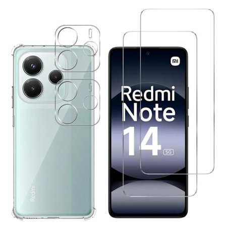 Stötsäker plånbok för Xiaomi Redmi Note 14 5G och 2 härdade glasskärmar samt 2 kameraskydd Phonillico