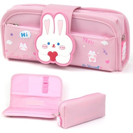 Pennal for jenter og gutter, separerbare pennal, stort pennal, pennal for skolesaker (langøret kanin)