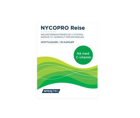 Nycopro reise melkesyrebakterier og vitamin C kapsler 30 stk