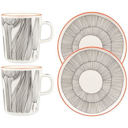 Marimekko Kukat Puhkeavat Morgenmadssæt, krus & tallerken - White, black, orange | KitchenOne