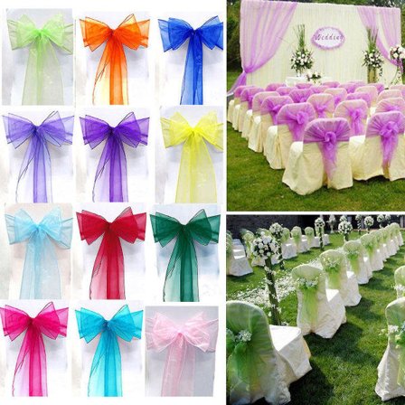 25 st Organza Sashar Täcker Tulle Båge Sash Tie Band Bröllop Fest Gul