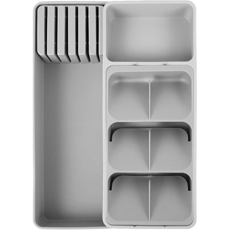 Utdragbar kökslåda för bestick med justerbar redskapsbricka och knivhållare, lämplig (grå, Medium+knivhållare)