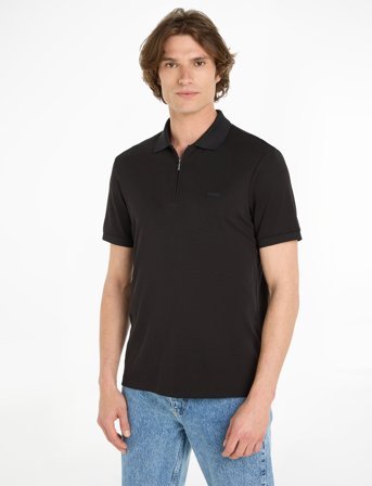 Calvin Klein Liquid Touch Welt Zip Polo - Black - L