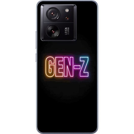 Yhteensopiva Puhelinkuori Xiaomi Xiaomi 13T Neontext Gen Z värikkäässä valossa tummaa taustaa vasten modernissa digitaalisessa tyyliissä