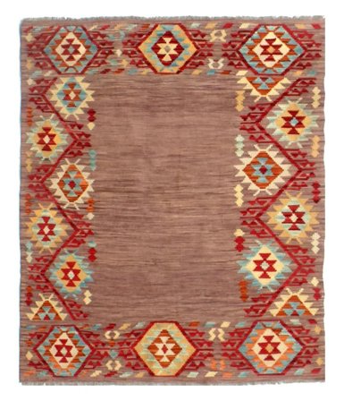 Kilim Afghan Old Style Rug 146X189 Brown/Dark Red Wool