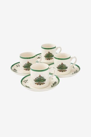 Spode - Sett med 4 espressokopper med fat Christmas Tree - Hvit - Kopper & krus - Fra Homeroom