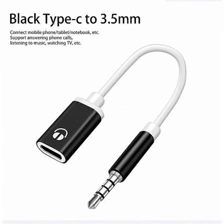 Rund hovedtelefonadapter, 3,5 mm han til type C hun, flad hovedtelefonadapter til analog rund kabeltilslutning til hovedtelefoner