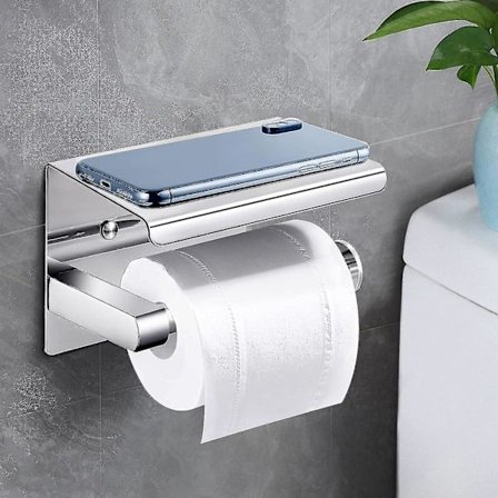Toalettrullholder veggmontert, børstet rustfritt stål uten boring, papirrullholder baderomstilbehør (sølv)
