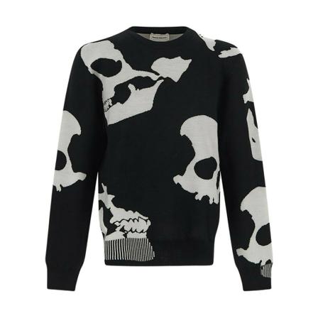 Alexander McQueen Skull Camouflage Crew Neck Jumper Sort, Herre Strik