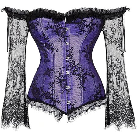 Korsetter for kvinner Overbust Bustier Topp Gothic Sexy Shoulder Pueple