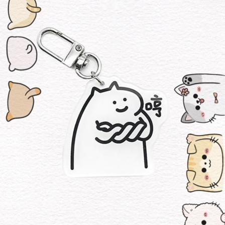 Tegneserie Akryl Katt Nøkkelring Kvinner Funny Animal Keyring Bag Pen A5
