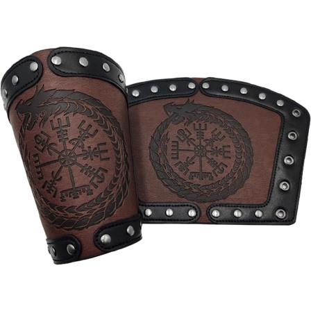 2-pack läderarmband (brunt) - Vikingarmar med drakar - Viki