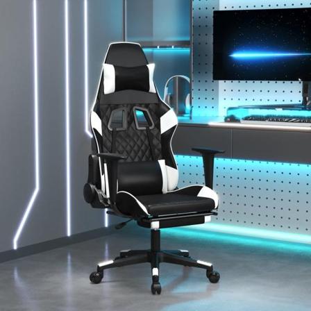 Vidaxl Gamingstol Med Fotstöd Svart Och Vit Konstläder Svart