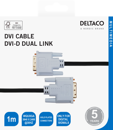 Deltaco DVI-D Dual Link cable, 1080p 60Hz, 1m, black