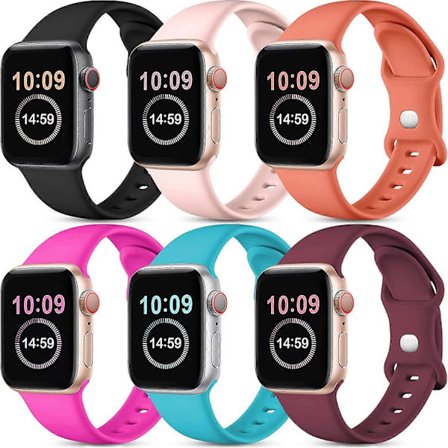 [6-pack] Kompatibla med Apple Watch-band 45 mm 44 mm 42 mm 41 mm 40 mm 38 mm, Mjuka silikonarmband för sport, ersättningsband kompatibla med iWatch 