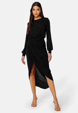 John Zack Balloon Sleeve Rouch Dress Black Klær