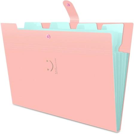 X Utvidelsesmappe A4 papirtrekkspillkoffert Spennelukking 5 lommer (rosa)