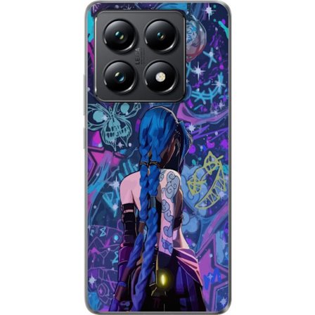 Yhteensopiva Puhelinkuori Xiaomi Xiaomi 14T Värikäs graffitipiirros, jossa on sinisellä hiuksilla varustettu hahmo kaupunkimaisessa neon-tyylissä