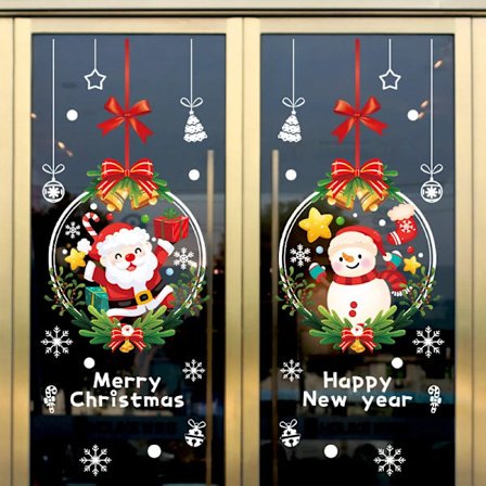 Christmas Window Stickers,1 Pair Symmetrical Glass Stickers,Christmas Party Decorations,New Year Holiday Supplies,Happy New Year