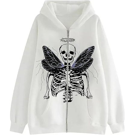 Dam Full Zip Up Hoodie Halloween Långärmad Grafisk Jacka Goth Tröja Tjej Streetwear (colorwhite.sizexxxl