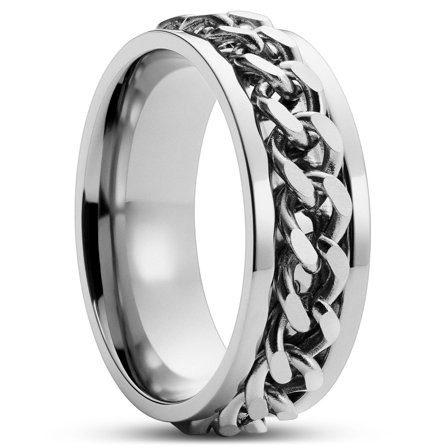 Sentio | Silver-Tone Stainless Steel Curb Chain Ring for Men - Steel rings