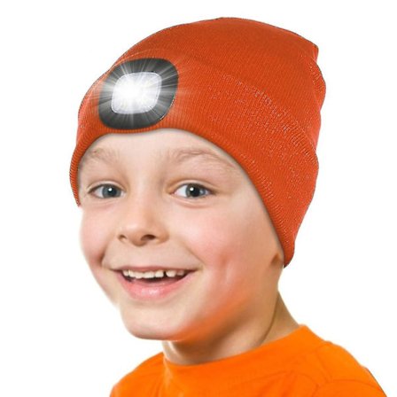 Led-belyst Beanie-lue for Barn, Oppladbart 4 Led Hodelyktlue, Strikket Vinterlue Med Lommelykt for Sykling Løping