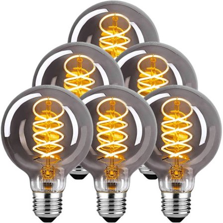 E27 Vintage Glödlampa, E27 Dimbar LED-lampa 4W G80 Varmvit 2700K 360LM Edison Dekorativ Retro Lampa, Ambergrå, 6-pack