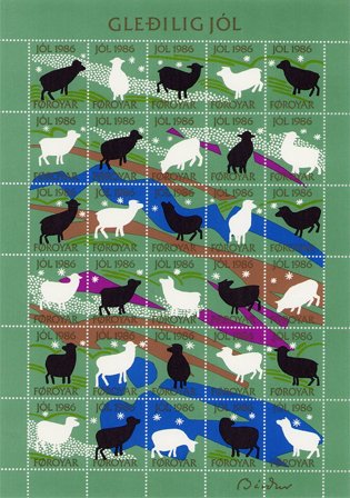 Færøerne - Julemærkeark 1986 - Utakket øvre marginal - Ubrugt eller foldet