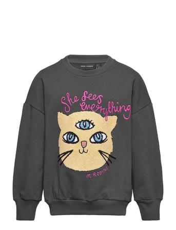 She Sees Everything Emb Sweatshirt Sweat-shirt Tröja Svart Mini Rodini