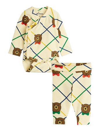 Mini Rodini Bear Check Aop Nb Baby Set - Cream - 62