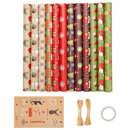 Pakke med 12 gavepapirark, til julebursdagsfest gavepapir, gavepapirer