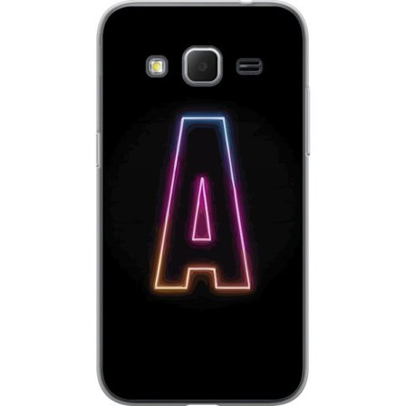 Yhteensopiva Puhelinkuori Samsung Samsung Galaxy Core Prime Minimalistinen neonkirjain A sateenkaarenvärisessä valossa mustaa taustaa vasten moderni