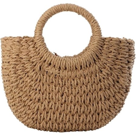 Dame Strandtaske i Strå Vævet Crossbody Skuldertaske Håndtaske Satchel til Sommer