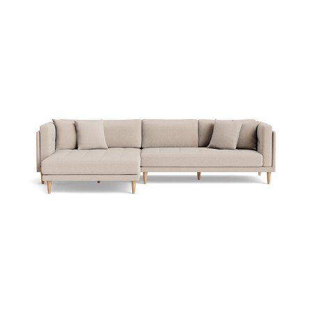 Cali Chaiselongue-Sofa, links in Hygge Beige, modernes Design mit breiter Récamiere, viel Platz, hoher Sitzkomfort, 76cm Höhe, einfarbig