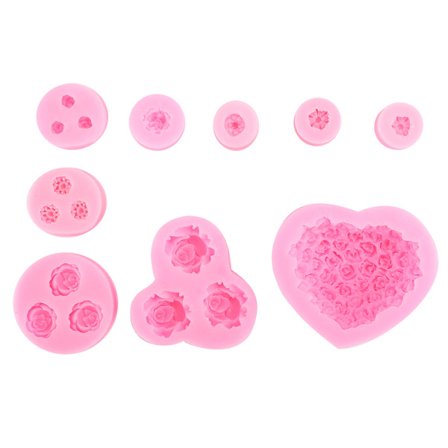 9 stk. unikke hjerte- og roseformede silikoneforme til bagning af chokolade- og kager