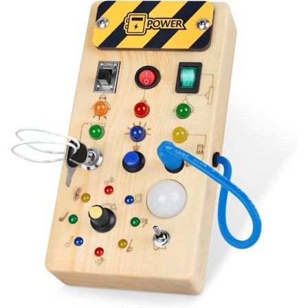 Montessori aktivitetsbrett i tre - Med 8 LED-lysbrytere - Sensoriske leker - Reiseleker for babyer - 1+ år