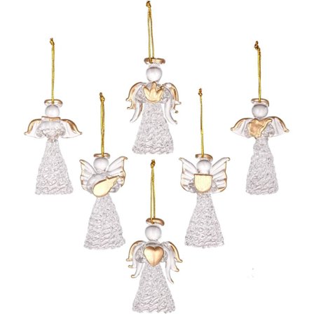 12 Glas Engel Ornamenter til Juletræ - Klare Mini Hængende Engle, Smukke Dekorationer til Ferie