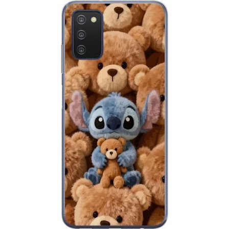 Kompatibelt Mobildeksel til Samsung Galaxy A03s Stitch omgitt av brune teddybjørner med en liten teddybjørn i fanget i en søt og koselig kawaii-design
