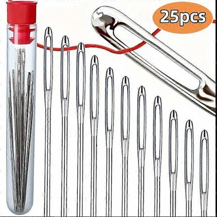 25 stk. kraftige håndsømnåle sæt - nåle til polstring, læder, tæppekanvasreparation [HK]