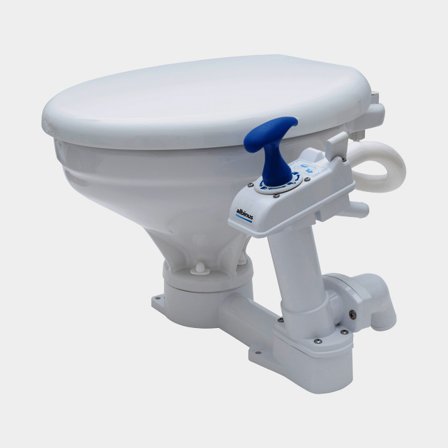 Toaletta manuale per barca Albin Comfort SoftClose, per riempimento con acqua di mare, tazza grande, con valvola di scarico bloccabile